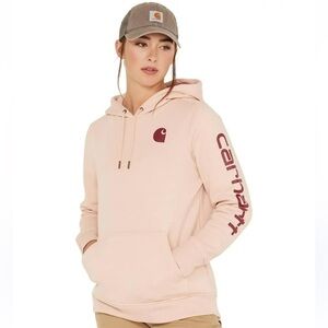 Carhartt Women's Relaxed Fit Midweight Logo Sleeve Graphic Sweatshirt, Ash Rose